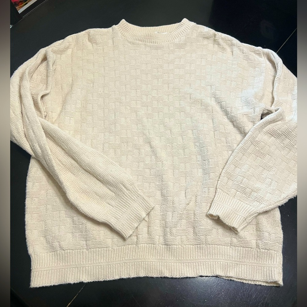 Vtg CRICKETEER SWEATER Large Men’s Cream Textured  100% cotton 🇺🇸 y2k preppy
